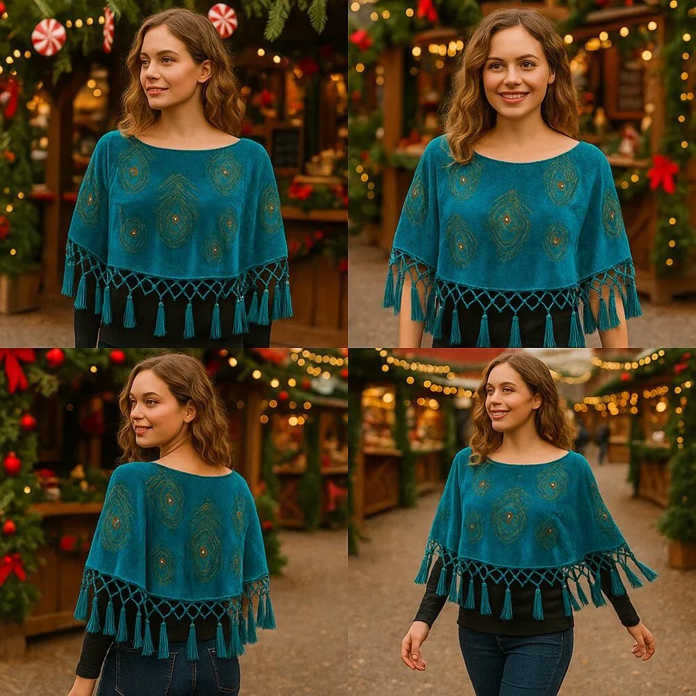 Vintage FST USA Silk & Rayon Peacock Embroidered Shawl – Boho Luxe Evening Wrap